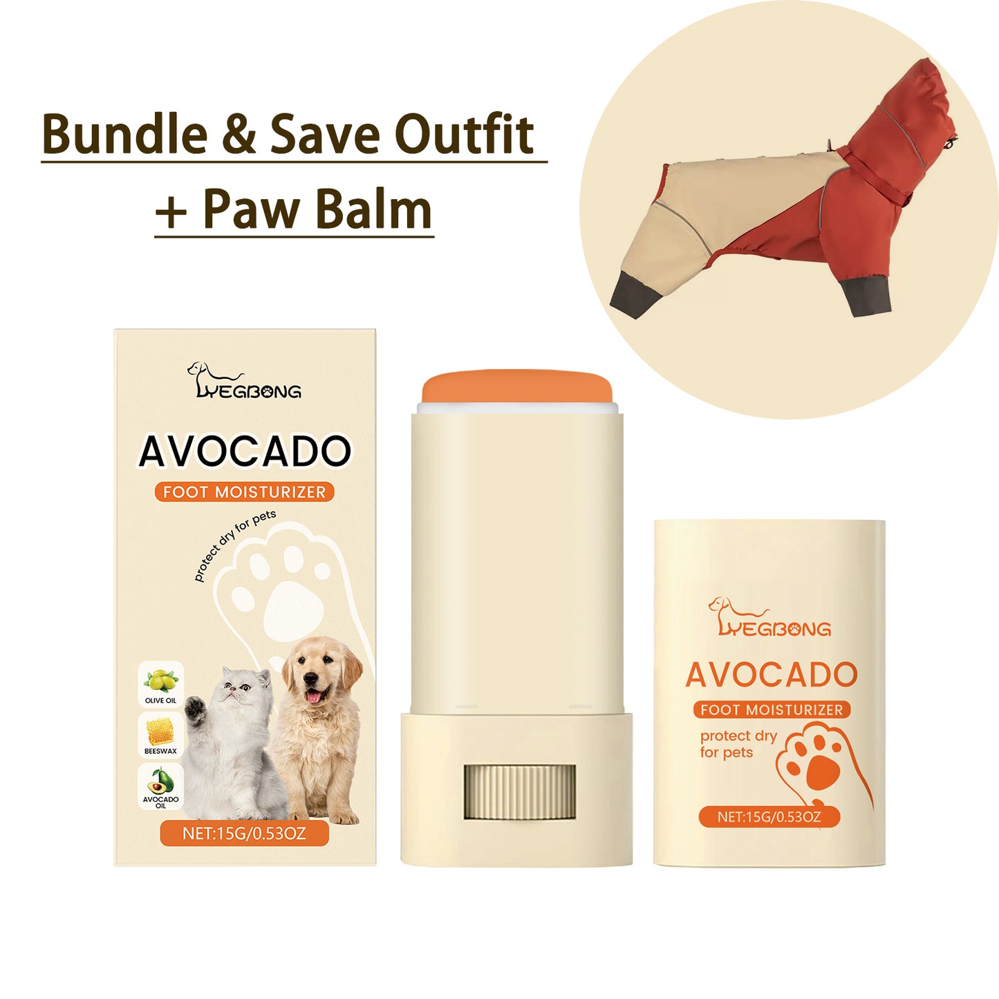 Pet Clothes + Avocado Paw Balm Set | Warmth and Waterproofing + Moisturizing Paw Care